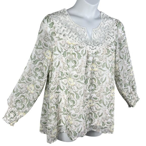 Rose Beverly NWT Womens XL Chiffon Lace Yoke Floral Lined Blouse Smocked Cuffs - Picture 6 of 15